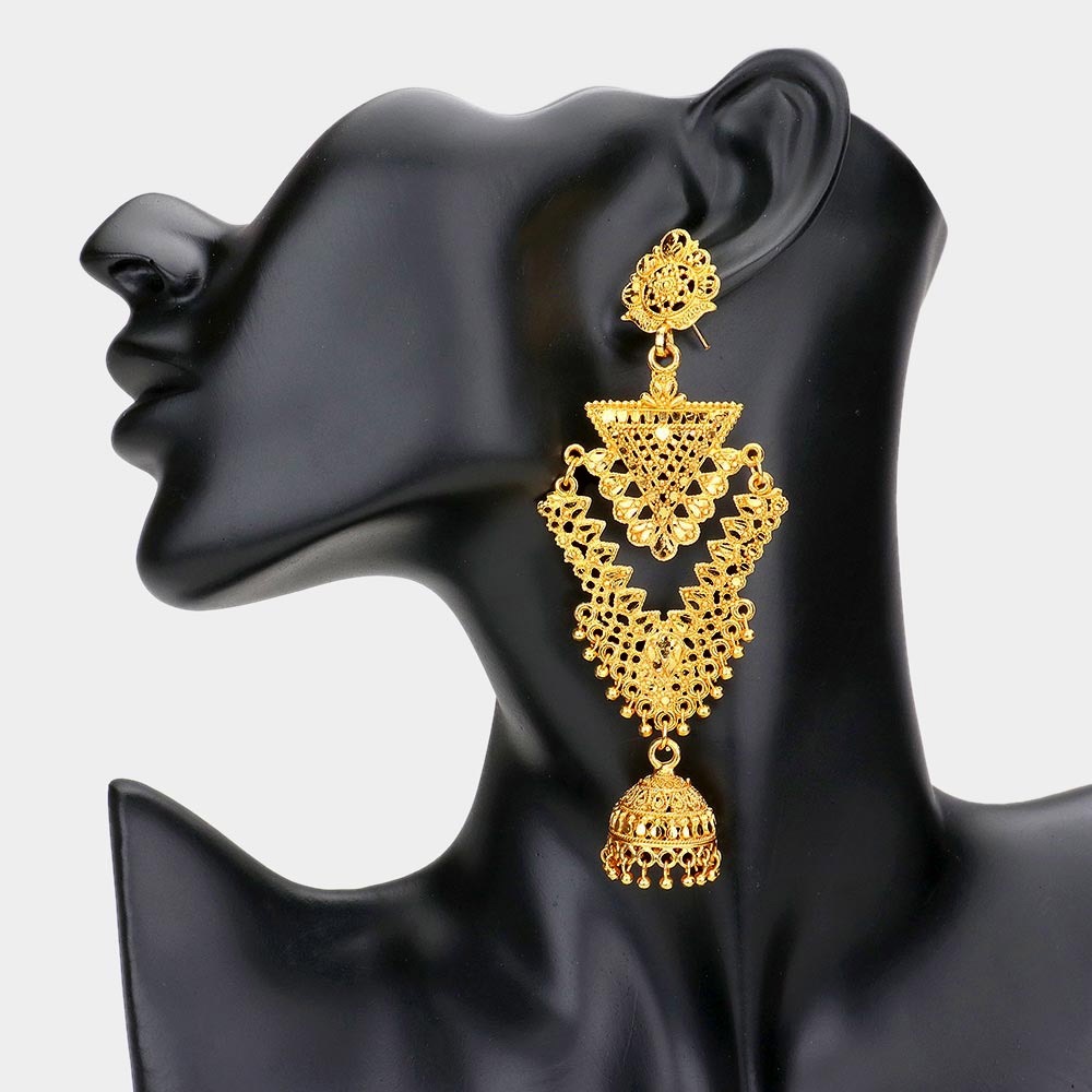 Indian ethnic traditional chandbali jhumka dangle statement earrings
